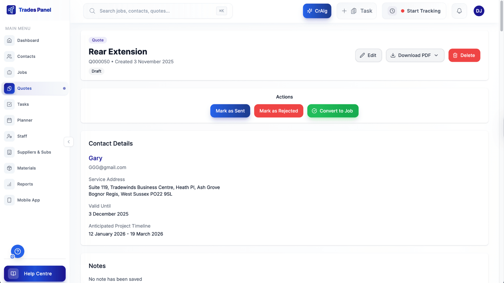 Quote Management System screenshot